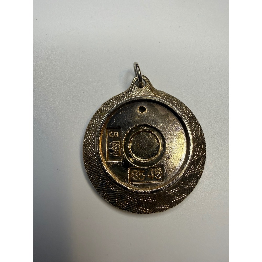 Vintage Gold Tone Round Textured Pendant Charm Numbered 85 45 Industrial Style